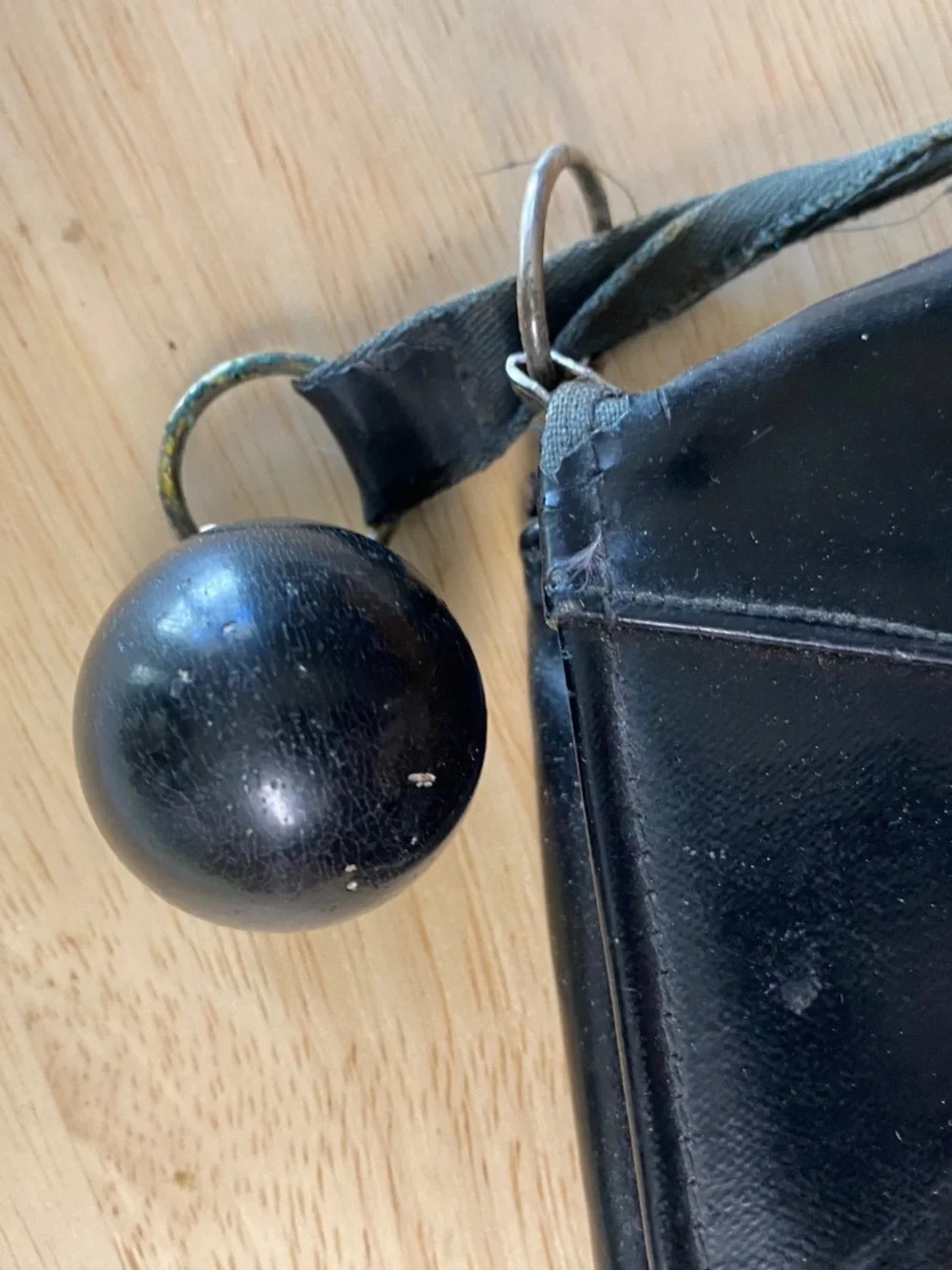 VIntage Black Purse • Fabric Handle With Ball Flap Close • Internal Coin Purse